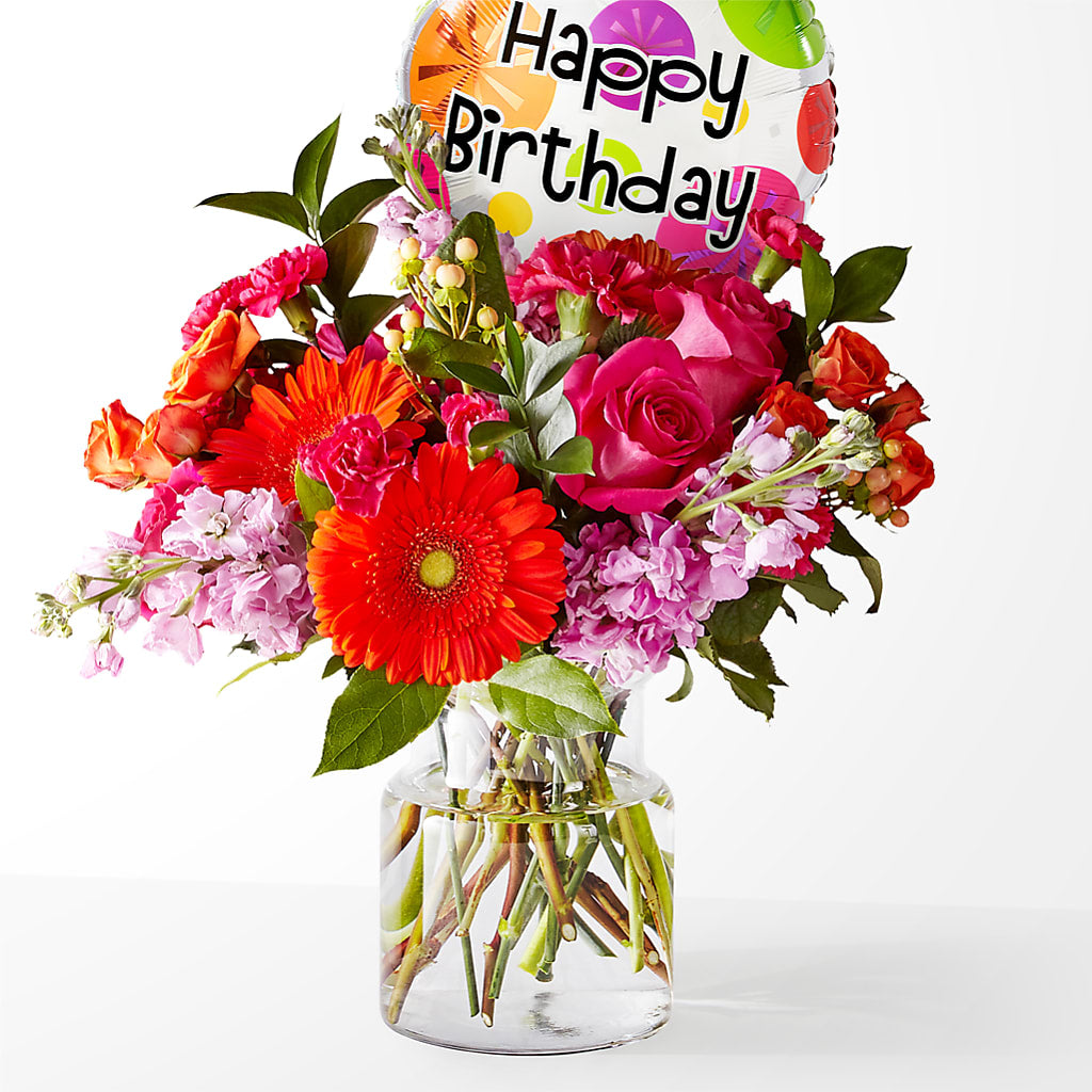 Fiesta Bouquet with Birthday Balloon – Henderson Florist, Lebanon TN
