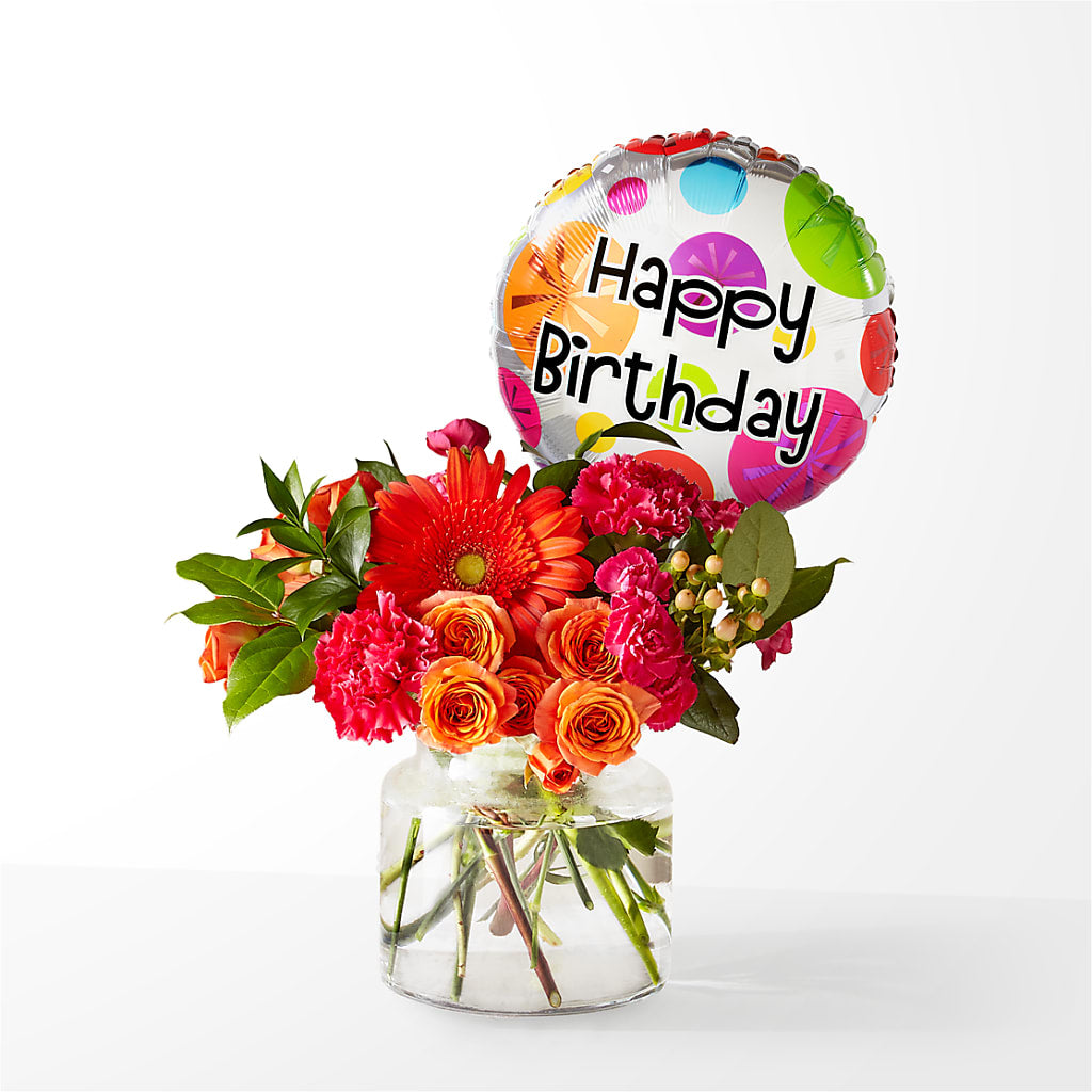 Fiesta Bouquet with Birthday Balloon – Henderson Florist, Lebanon TN