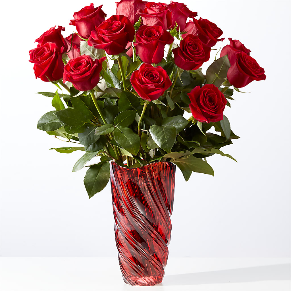 Classic Love Red Rose Bouquet with Luxe Swirl Vase – Henderson Florist, Lebanon TN