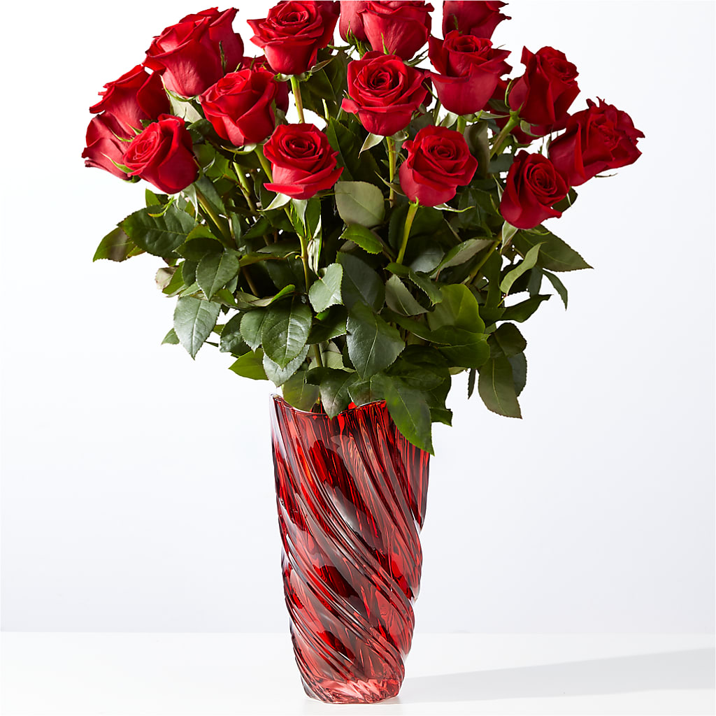 Classic Love Red Rose Bouquet with Luxe Swirl Vase – Henderson Florist, Lebanon TN