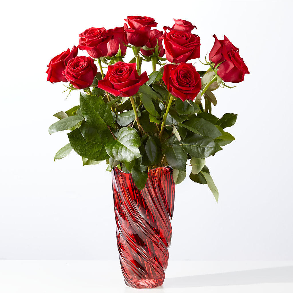 Classic Love Red Rose Bouquet with Luxe Swirl Vase – Henderson Florist, Lebanon TN