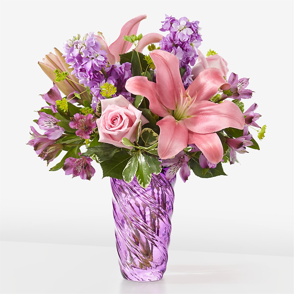 Precious Petals Bouquet with Luxe Swirl Vase – Henderson Florist, Lebanon TN