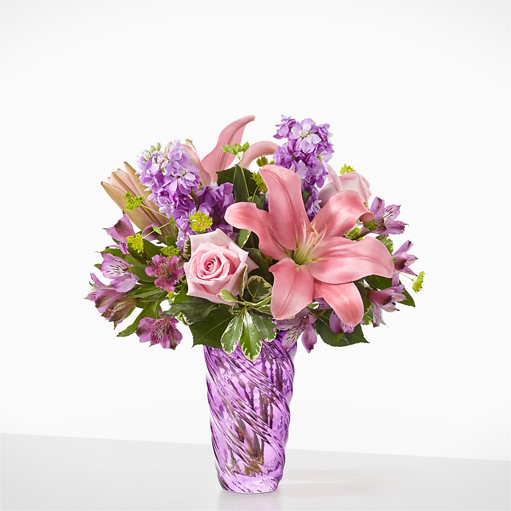 Precious Petals Bouquet with Luxe Swirl Vase – Henderson Florist, Lebanon TN